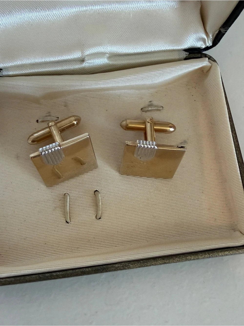 Vintage SWANK Gold Tone Square Cufflinks MCM Silver Ribbed Two-Tone